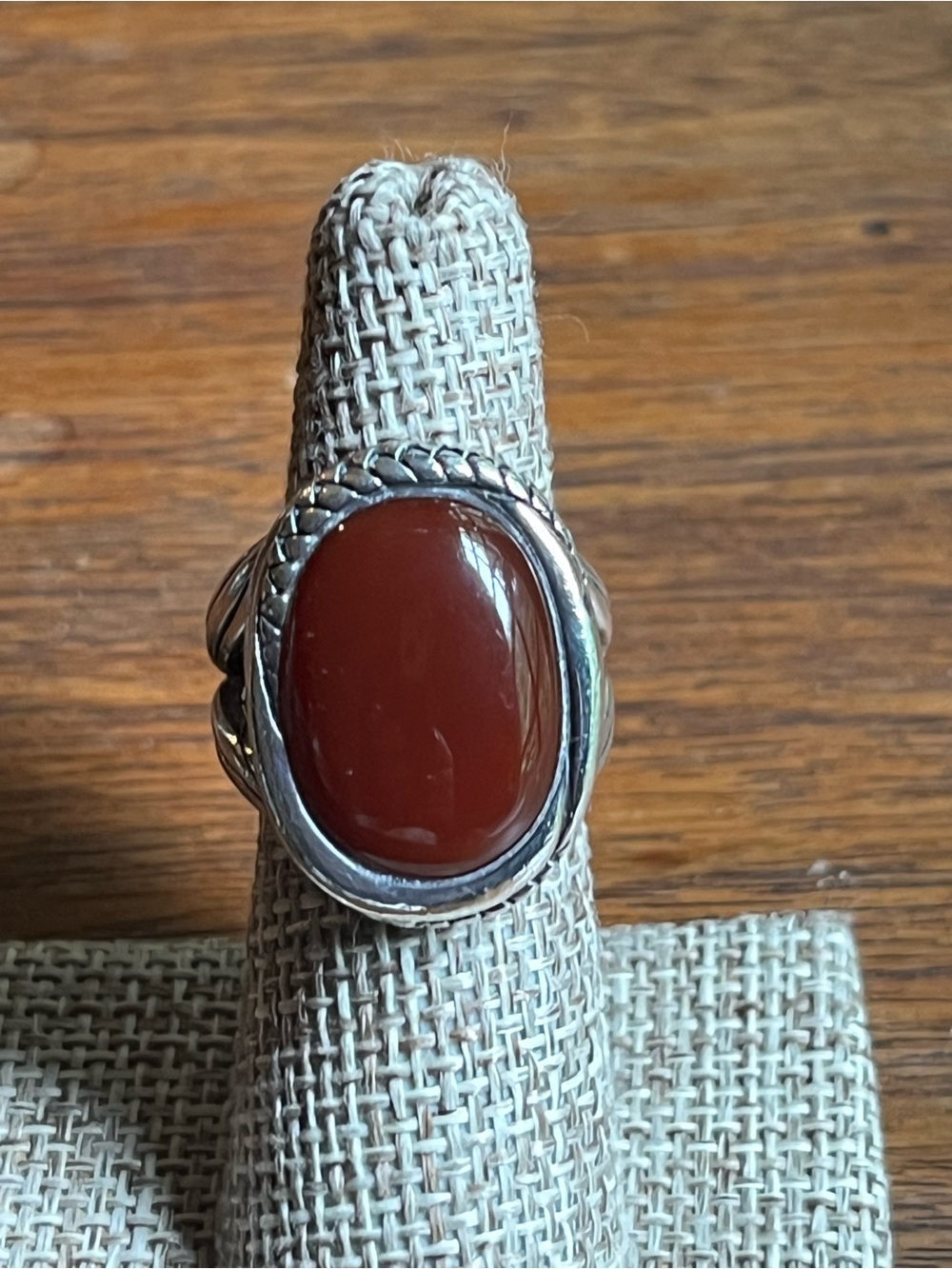 Vintage Handcrafted Sterling Silver Carnelian Oval Statement Ring - Red